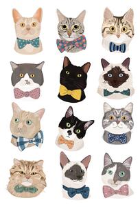 Ilustrácia Cats In Bow Tie, Hanna Melin, (30 x 40 cm)