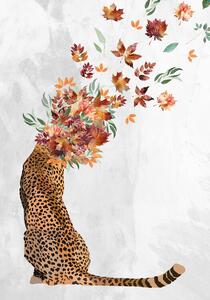 Ilustrácia Cheetah Autumn Leaves Head, Sarah Manovski