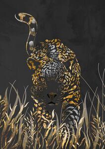 Ilustrácia Black gold jaguar in grass, Sarah Manovski