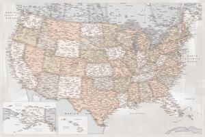 Mapa Highly detailed map of the United States in rustic style, Blursbyai