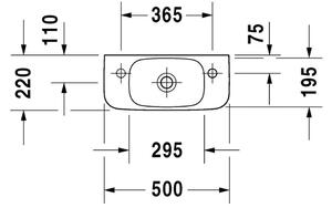 Duravit Durastyle - Umývadielko 500x220 mm, otvor na batériu vpravo, biela 0713500008
