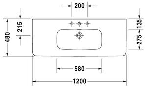 Duravit DuraStyle - Umývadlo do nábytku, 1 otvor pre armatúru prepichnutý, 120x48 cm, biele 2320120000