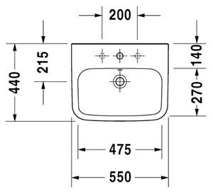 Duravit DuraStyle - Umývadlo, 3 otvory pre armatúru prepichnuté, 55x44 cm, biele 2319550030
