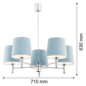 Argon 2076 - Luster na tyči BOLZANO 5xE27/15W/230V modrá