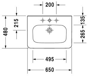 Duravit DuraStyle - Umývadlo do nábytku, 1 otvor pre armatúru prepichnutý, 65x48 cm, biele 2320650000