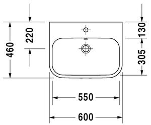 Duravit Happy D.2 - Umývadlová misa, 1 otvor pre armatúru prepichnutý, 60 x 46 cm, biela 2315600000