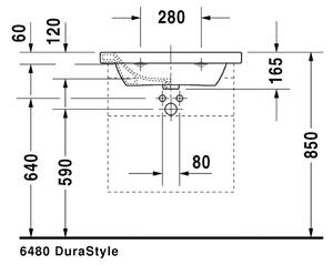 Duravit DuraStyle - Umývadlo do nábytku, 1 otvor pre armatúru prepichnutý, 65x48 cm, biele 2320650000