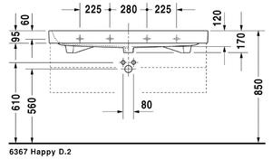 Duravit Happy D.2 - Umývadlo do nábytku, 1 otvor pre armatúru prepichnutý, 1200 x 505 mm, biele 2318120000