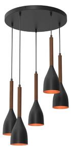 Luster na lanku MUZA 5xE27/15W/230V čierna/hnedá/medená/buk