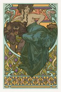 Obrazová reprodukcia Lady & Bear (Vintage Art Nouveau Beaitufl Portait) - Alfons / Alphonse Mucha