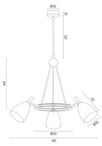 Argon 6149 - Luster na tyči CHARLOTTE 3xE27/15W/230V čierna/zlatá