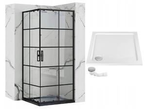 Rea Concept, sprchovací kút 90x90x190 cm, čierny profil + biela sprchová vanička Savoy, KPL-K1001