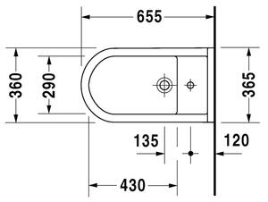 Duravit Starck 3 - Stojaci bidet, 1 otvor pre armatúru prepichnutý, 360 x 655 mm, biely 2234100000