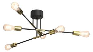 Luster na tyči FLAME 6xE27/60W/230V čierna/zlatá
