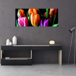 Obraz tulipánov na čiernom pozadí (120x50 cm)