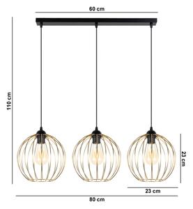 Luster na lanku MATT 3xE27/60W/230V čierna/zlatá