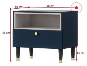Nočný stolík CLUDO, 60x45x60, modrá/biela