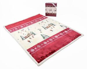 Huňatá deka v červenom farebnom prevedení so zimným dekorom lyžiarov 160 x 210cm 42643