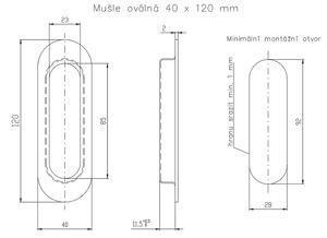 Mušle pre posuvné dvere ROSTEX hranatá 120x40 mm (NEREZ MAT, ČIERNÁ), NEREZ MAT, ROSTEX Nerez mat