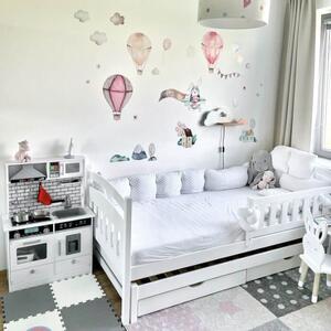 INSPIO-textilná prelepiteľná nálepka - Dievčenské nálepky na stenu - Ružové balóny, zajac a domy
