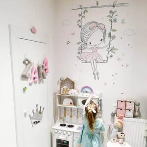 INSPIO-textilná prelepiteľná nálepka - Nálepky na stenu pre dievča - Ružová víla na hojdačke