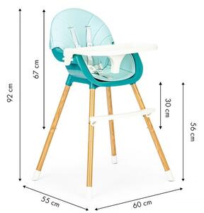 Detská modrá stolička na kŕmenie 2v1 Modrá