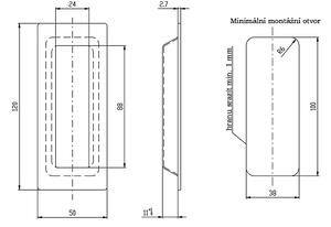 Mušle pre posuvné dvere ROSTEX hranatá 120 mm (NEREZ MAT, ČIERNÁ), NEREZ MAT, ROSTEX Nerez mat