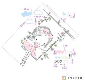 INSPIO-textilná prelepiteľná nálepka - Nálepky na stenu pre dievča - Ružová víla na hojdačke