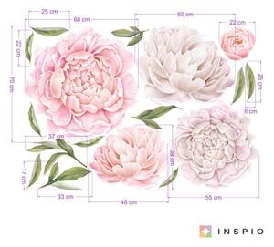 INSPIO-textilná prelepiteľná nálepka - Nálepky na stenu do spálne - Pivonky v ružovej farbe