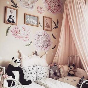 INSPIO-textilná prelepiteľná nálepka - Nálepky na stenu do spálne - Pivonky v ružovej farbe