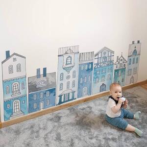 INSPIO-textilná prelepiteľná nálepka - Detská nálepka - Modré domčeky