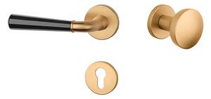 Dverové kovanie MP MARIGOLD 2 - R 7S (OLS/BS - Mosadz brúsená / čierna matná), kľučka-kľučka, WC kľúč, MP OLS/BS