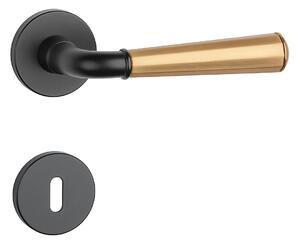 Dverové kovanie MP MARIGOLD 2 - R 7S (BS/OLS - Čierna matná / mosadz brúsená), kľučka-kľučka, Otvor pre obyčajný kľúč BB, MP (BS/OLS - Černá matná / mosaz broušená)