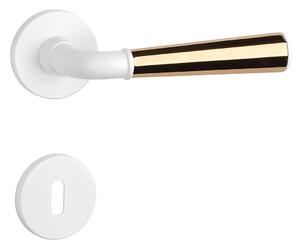 Dverové kovanie MP MARIGOLD 3 - R 7S (WS/OLV/WS - Biela matná / mosadz leštená lakovaná / biela matná), kľučka-kľučka, WC kľúč, MP WS/OLV/WS