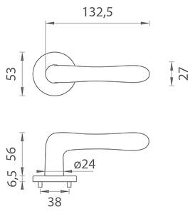 Dverové kovanie MP CYNIA - R 7S (OCS - Chróm brúsený), kľučka-kľučka, Bez spodnej rozety, MP OCS (chróm brúsený)