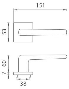 Dverové kovanie MP FUNKIA - HR 7S (OCS - Chróm brúsený), kľučka-kľučka, WC kľúč, MP OCS (chróm brúsený)