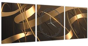 Obraz - Bronzové stuhy (s hodinami) (90x30 cm)
