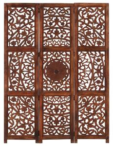 Ručne vyrezávaný 3-panelový paraván hnedý 120x165 cm mangovníkový masív