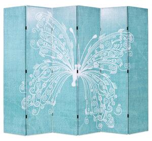 Skladací paraván, 228x170 cm, potlač s motýľmi, modrý
