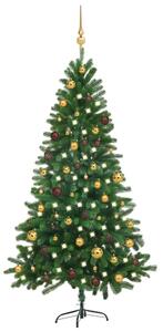 Osvetlený umelý vianočný stromček s guľami 180 cm, zelený