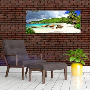 Obraz - Seychely, pláž Takamaka (120x50 cm)