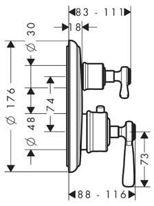 Axor Montreux - podomietková termostatická batéria pre 2 spotrebiče, chróm, 16821000