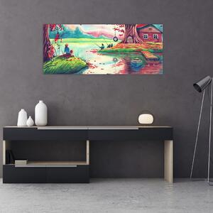 Obraz - Aquarel, Zátoka v horskej dedinke (120x50 cm)