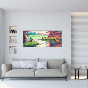 Obraz - Aquarel, Zátoka v horskej dedinke (120x50 cm)