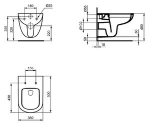 Ideal Standard Tempo - Závesné WC, RIMLESS 36x53cm, biela T041501