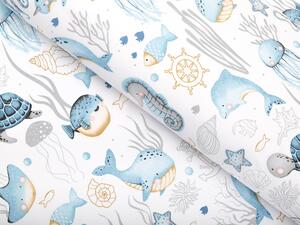 Biante Detské bavlnené posteľné obliečky Sandra SA-442 Morský svet modrý na bielom Jednolôžko 140x200 a 70x90 cm