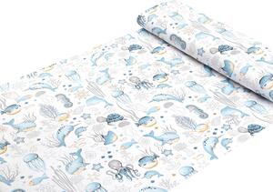 Biante Detské bavlnené posteľné obliečky do postieľky Sandra SA-442 Morský svet modrý na bielom Do postieľky 90x140 a 40x60 cm