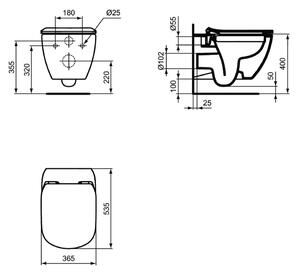 Ideal Standard Tesi - Závesné WC RIMLESS, 36x53cm + sedátko, Biela T355101