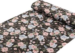 Biante Detské bavlnené posteľné obliečky do postieľky Sandra SA-449 Modro-ružové kvety na čiernom Do postieľky 100x135 a 40x60 cm