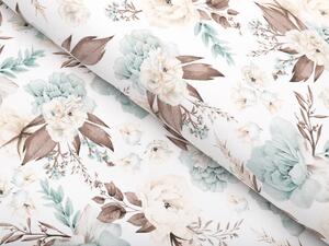Biante Detské bavlnené posteľné obliečky do postieľky Sandra SA-451 Žlto-hnedo-mintové ruže na bielom Do postieľky 90x130 a 40x60 cm